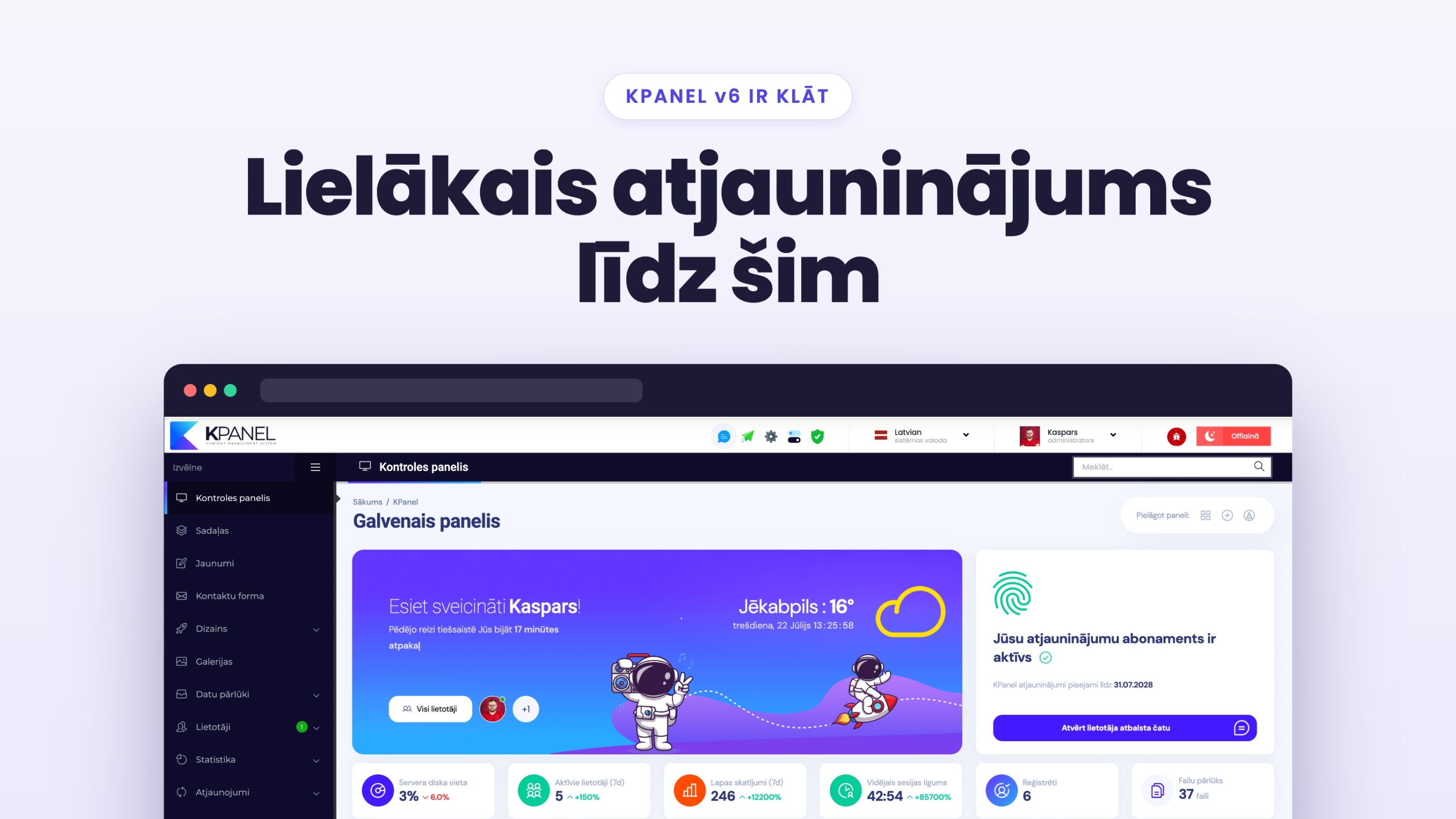 KPanel v6 administrācijas paneļa jaunais dizains