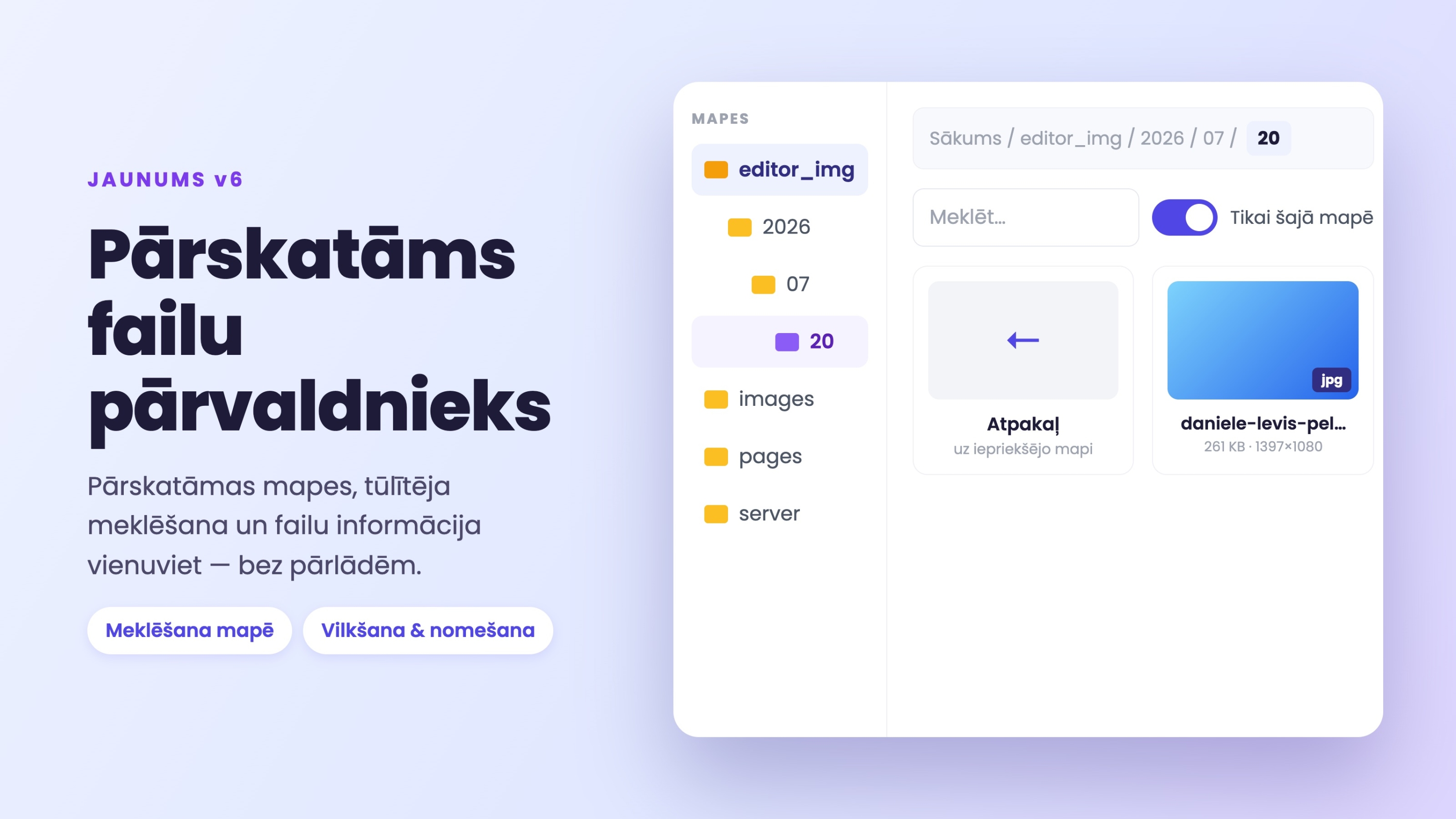 KPanel v6 failu pārvaldnieks ar mapju un attēlu skatu